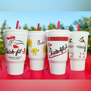 NEW Set of 4 Chick-fil-A Classic Cups Limited Edition + Bonus Cow Plush Toy